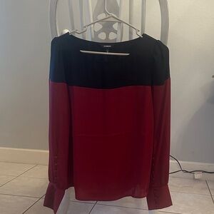Express Black and Red Color Block Blouse